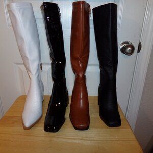 FEETQUAKE WOMENS TALL BLACK BROWN WHITE  BOOTS KNEE HIGH